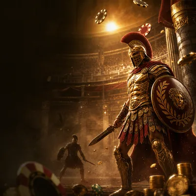 Epic Roman colosseum-inspired casino promo with gladiator and luxury sportsbook atmosphere.